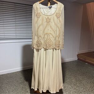 Adrianna Papell Cream Embellished Maxi Dress Size 18 Long Sleeve
